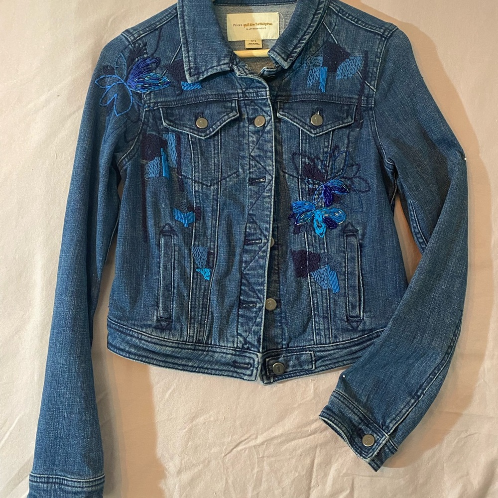 Beautiful unique Anthropologie embellished denim jacket